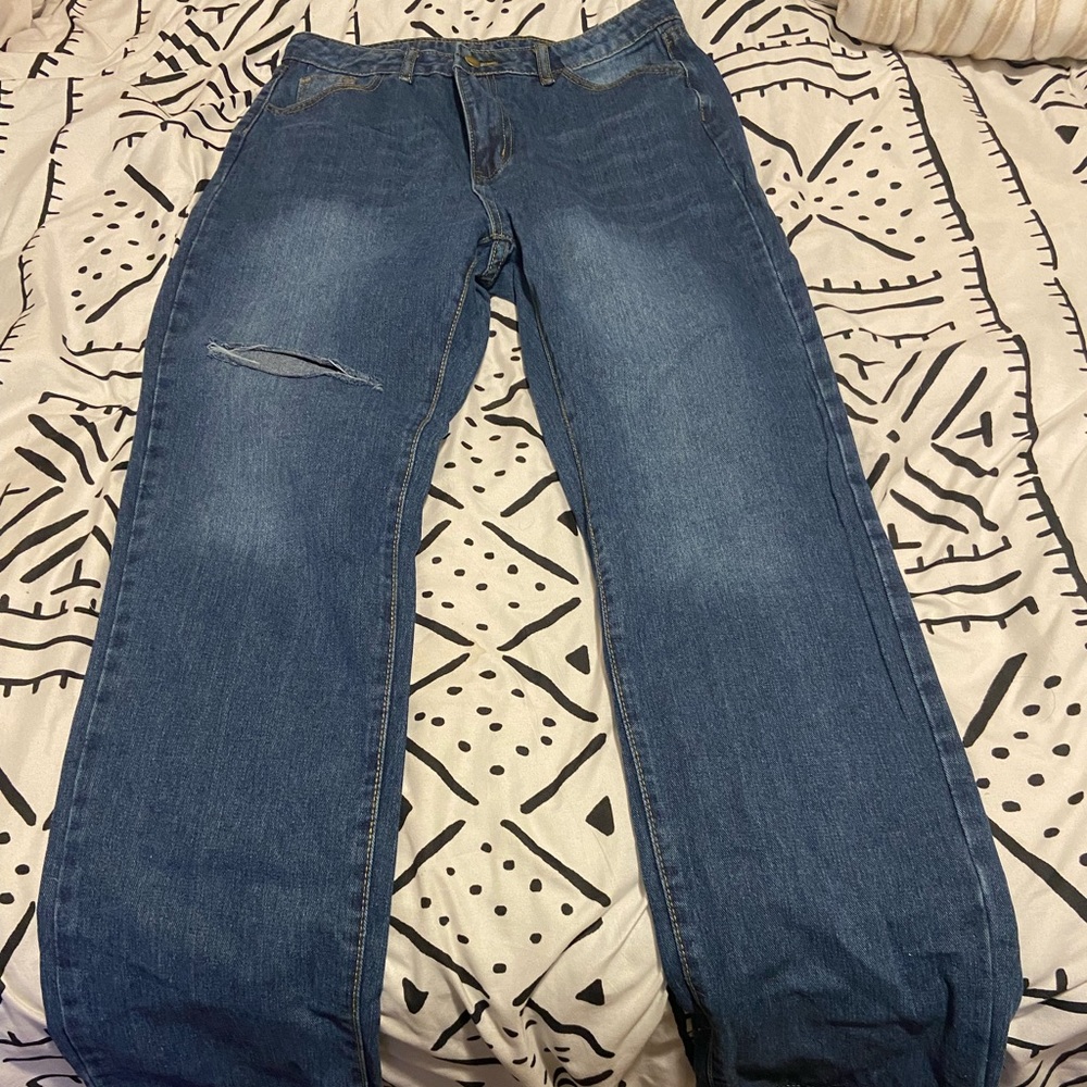SHEIN High waist ripped straight leg jeans